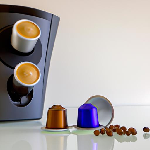 A Nespresso Vertuo machine with different types of pods, each with varying caffeine content.